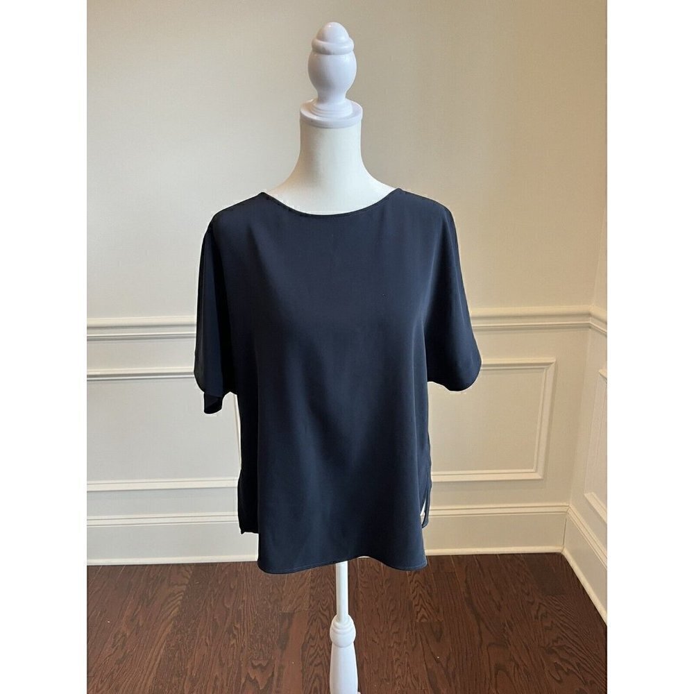 Uniqlo Women Sz Xs Navy Blue Neck Short Sleeve Stretch Capsule Wardrobe Classic